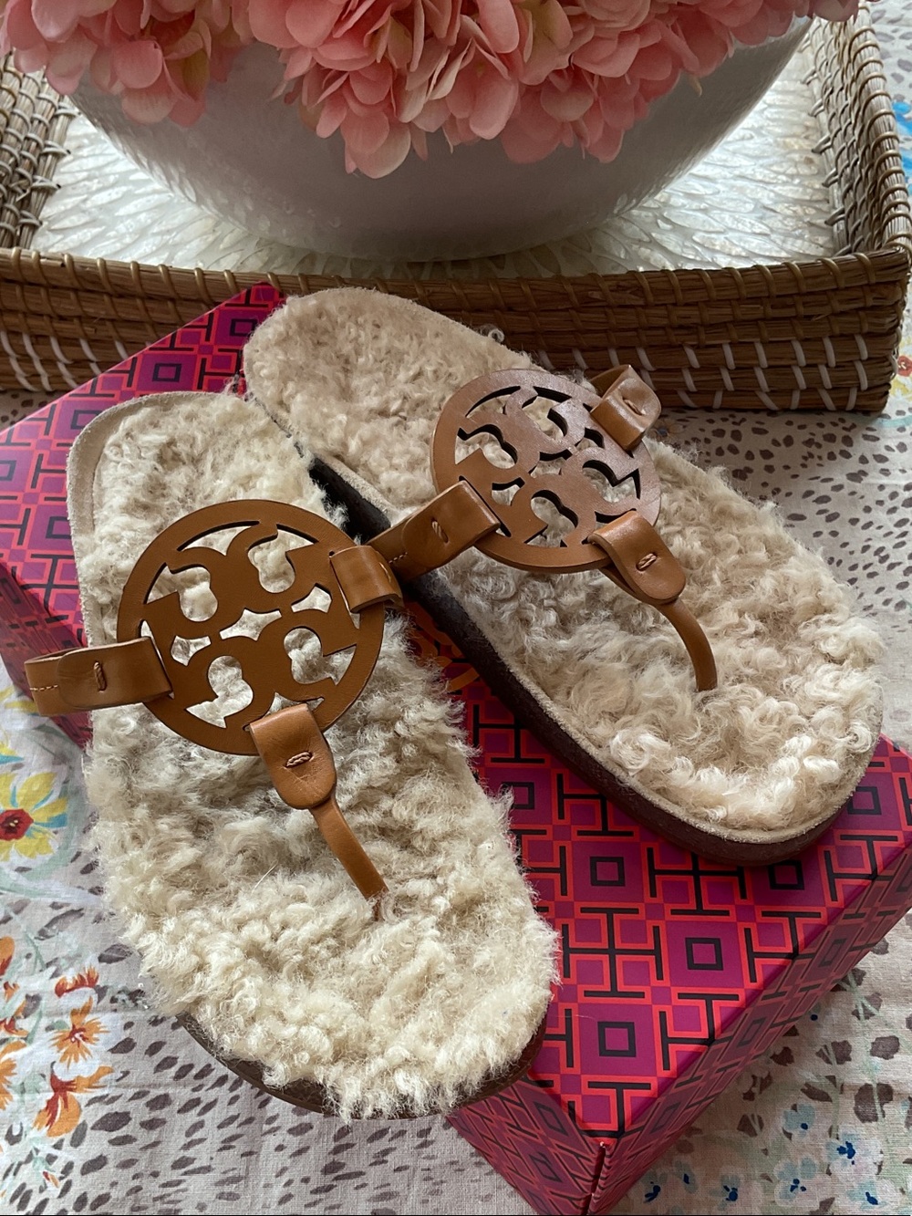 Tory Burch Miller Cloud Shearling Leather Sandals